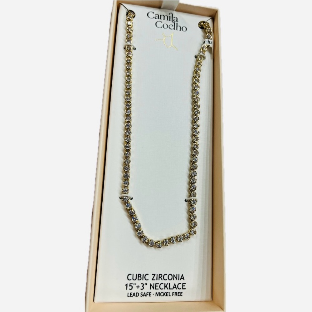 NWT ⚜️🤍⚜️ Camila Coelho Gorgeous Golden Tone Cubiz Zirconia Necklace